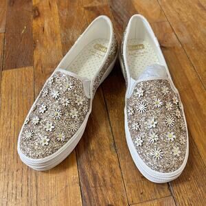 keds x Kate Spade gold sparkly daisy sneakers